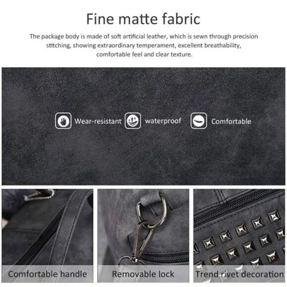 New Studded Tote Handbags Top Casual Shoulder Bags Hobo Bag Grey - Picture 7 of 10